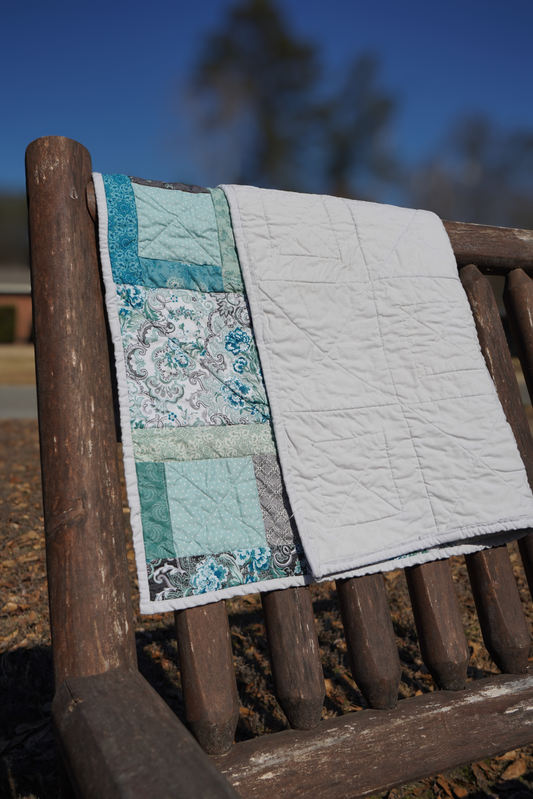 Blue & Gray Patchwork Baby Quilt (30x32)