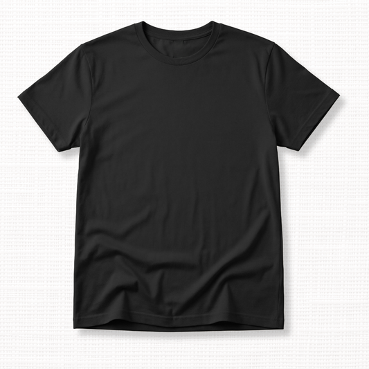 A black cotton tshirt with no design on the image; just an example of what the shirt that the uploaded image would be on.