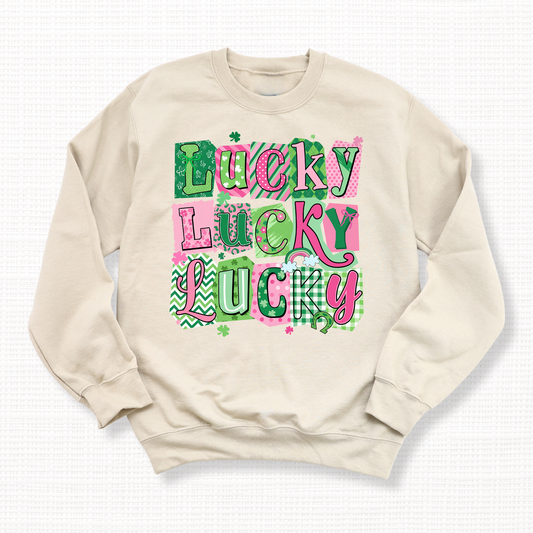 St. Patrick’s Day Lucky Patchwork Graphic Crewneck Sweatshirt