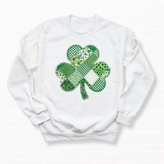 St. Patrick’s Day Patchwork Bandana Shamrock Crewneck Sweatshirt