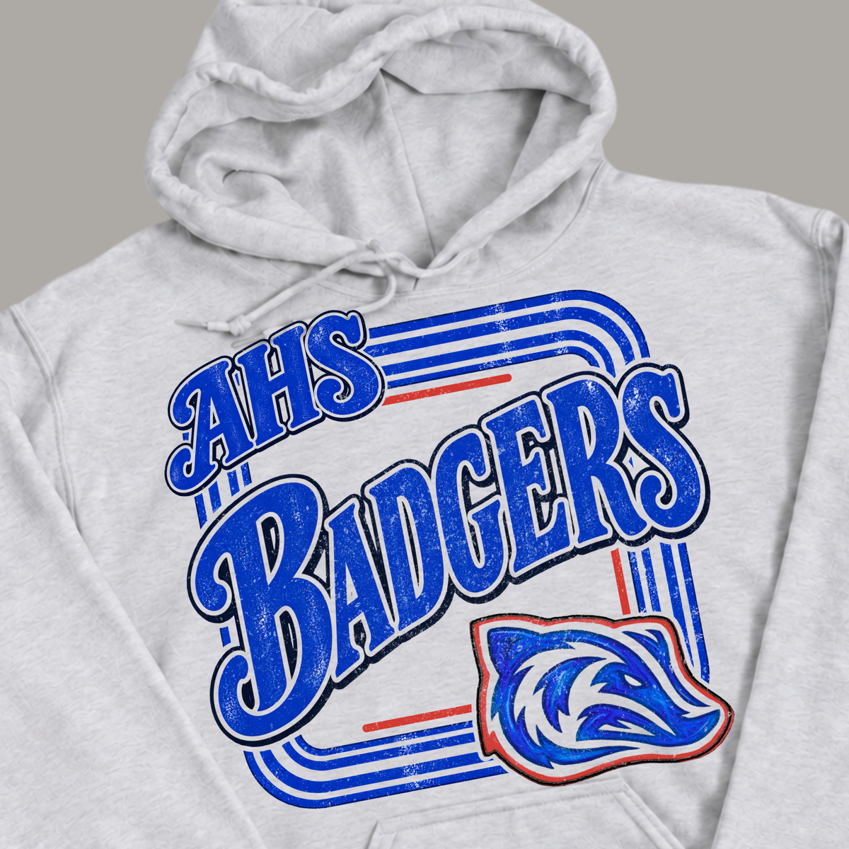 AHS Badgers Retro Stripes - Modern Badger Head Hoodie