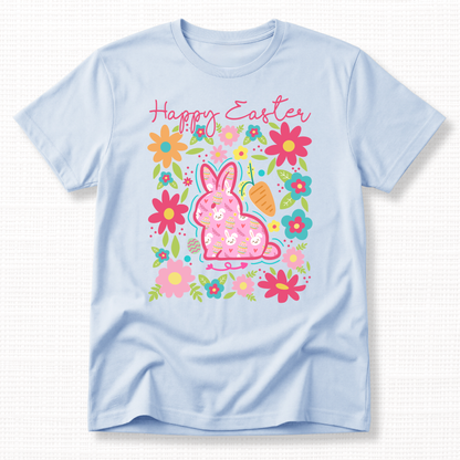 Happy Easter Floral Bunny Graphic T-Shirt