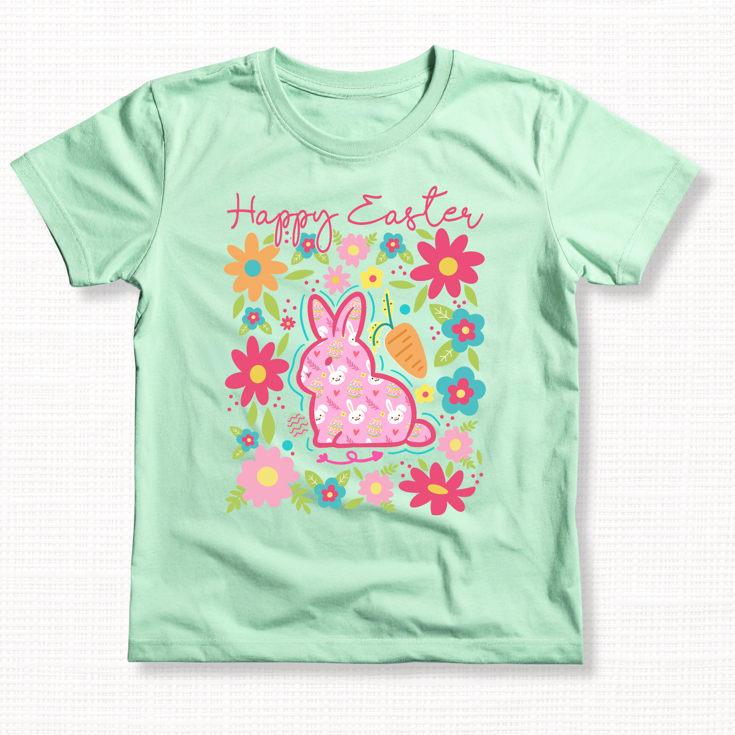 Happy Easter Floral Bunny Graphic T-Shirt