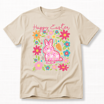 Happy Easter Floral Bunny Graphic T-Shirt