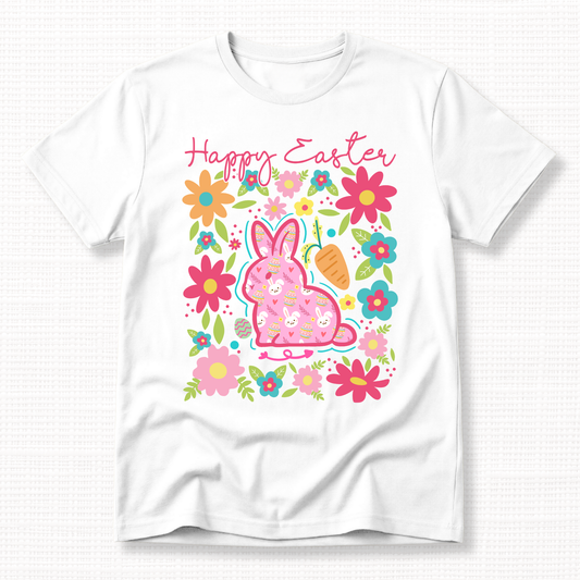 Happy Easter Floral Bunny Graphic T-Shirt