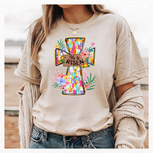 Easter He Is Risen Cross T-Shirt