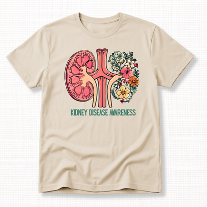 Floral Kidney Disease Awareness T-Shirt
