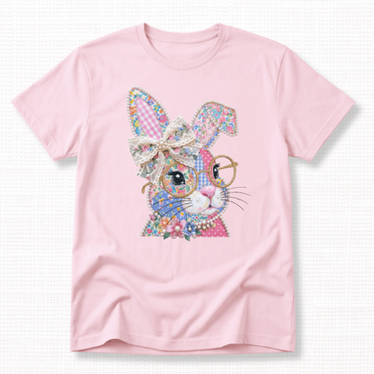 Vintage Patchwork Easter Bunny Graphic T-Shirt