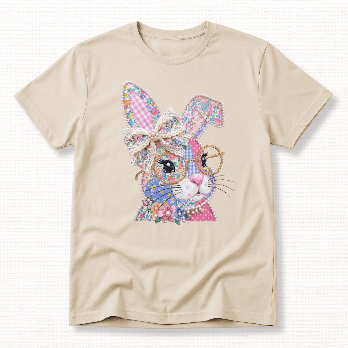 Vintage Patchwork Easter Bunny Graphic T-Shirt