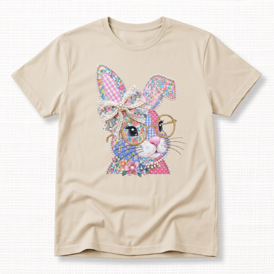 Vintage Patchwork Easter Bunny Graphic T-Shirt