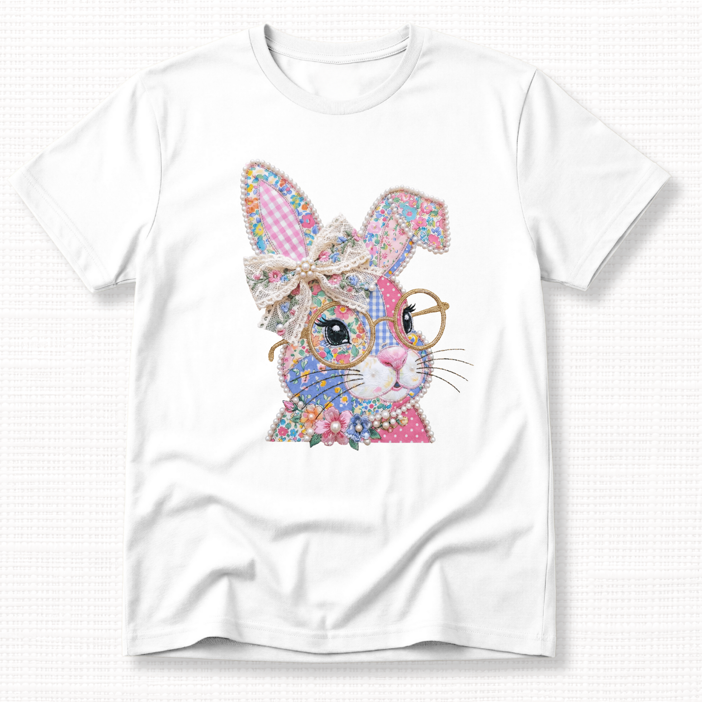 Vintage Patchwork Easter Bunny Graphic T-Shirt
