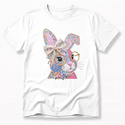 Vintage Patchwork Easter Bunny Graphic T-Shirt