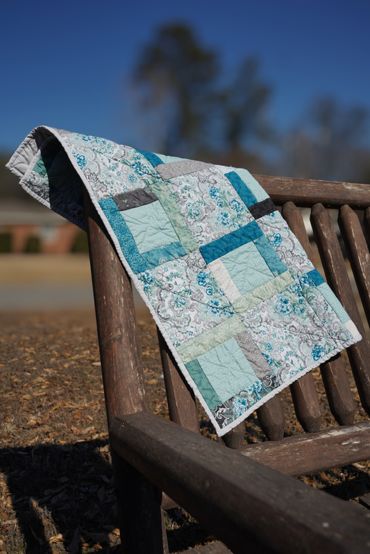 Blue & Gray Patchwork Baby Quilt (30x32)