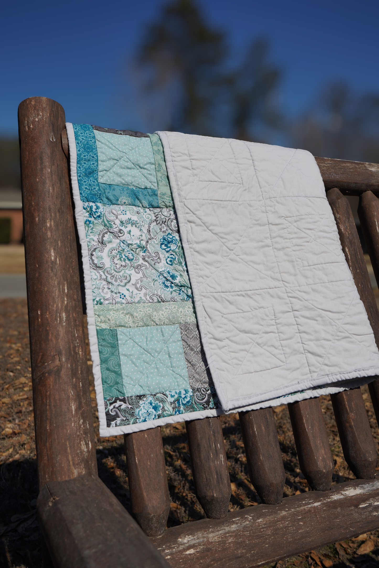 Blue & Gray Patchwork Baby Quilt (30x32)