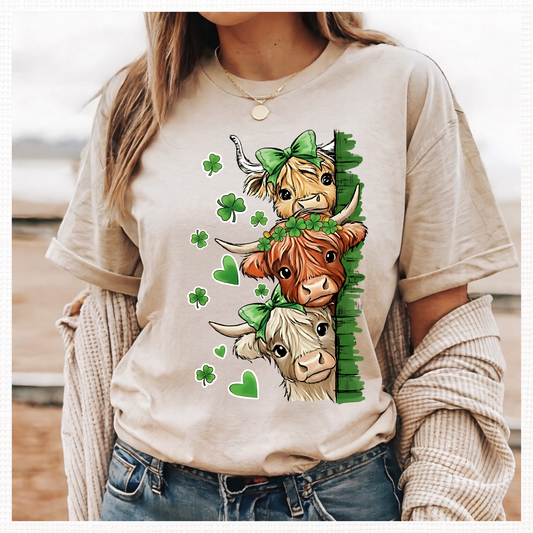 St. Patrick’s Day Stacked Highland Cow T-Shirt