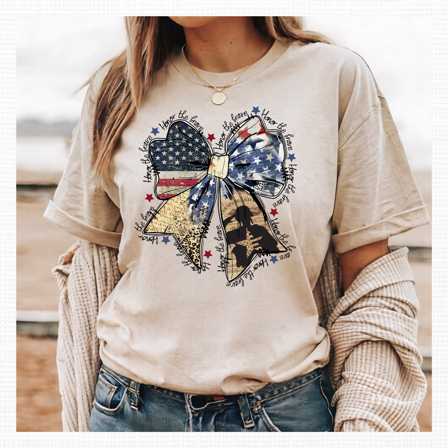 Honor the Brave Patriotic Bow Graphic T-Shirt